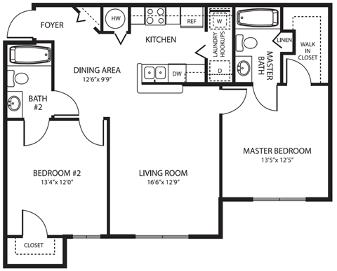 2 Bedroom Floor Plan at Grande Oaks Apartments in Tampa FL
